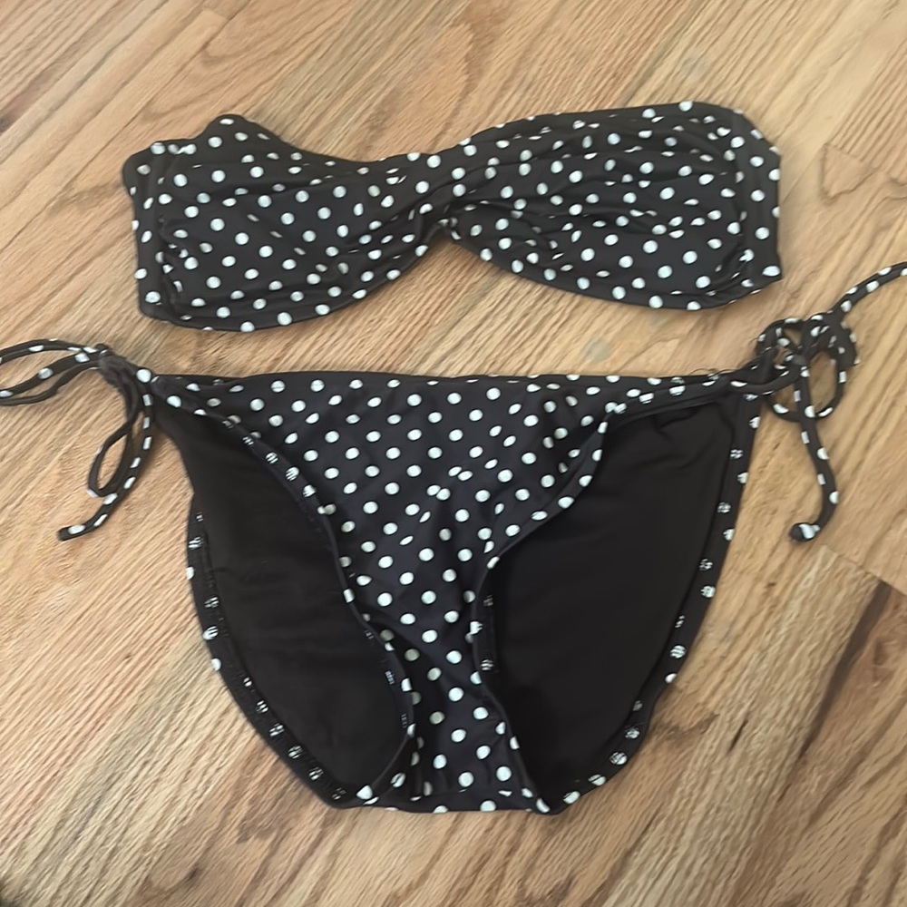 vintage brown and white polka dot bikini
